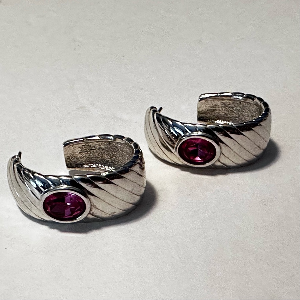 Vintage Swarovski Silver Tone Earrings with Red Crystals